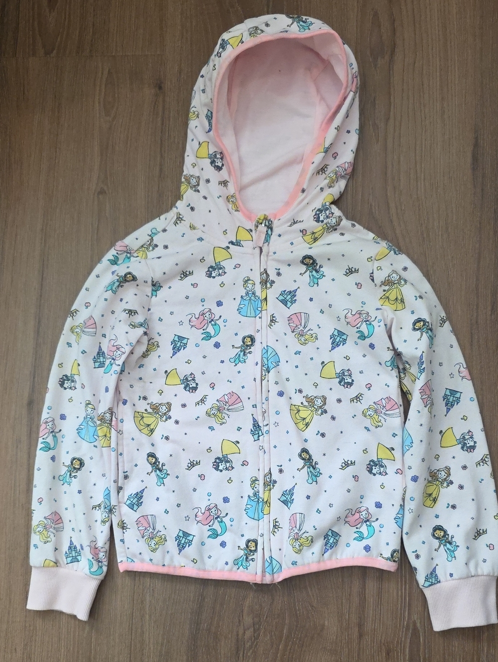 Disney Pink Princess Zip-Up Hoodie with Princess Accents.  Size 5/6